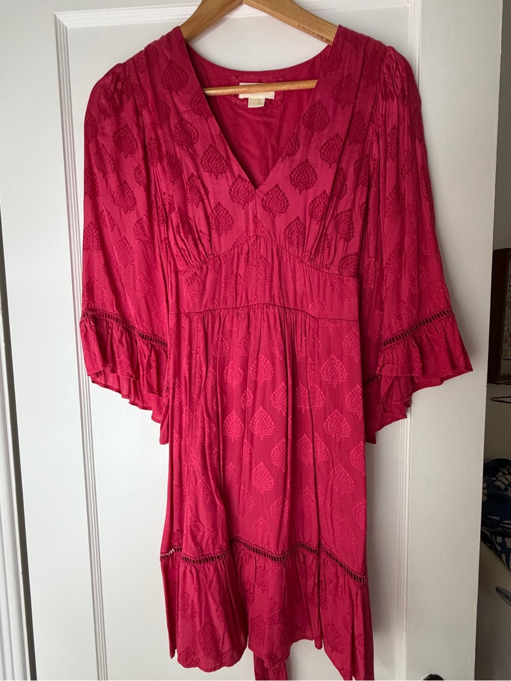 Anthropologie Maeve Burgundy V-Neck Dress - Fuchsia